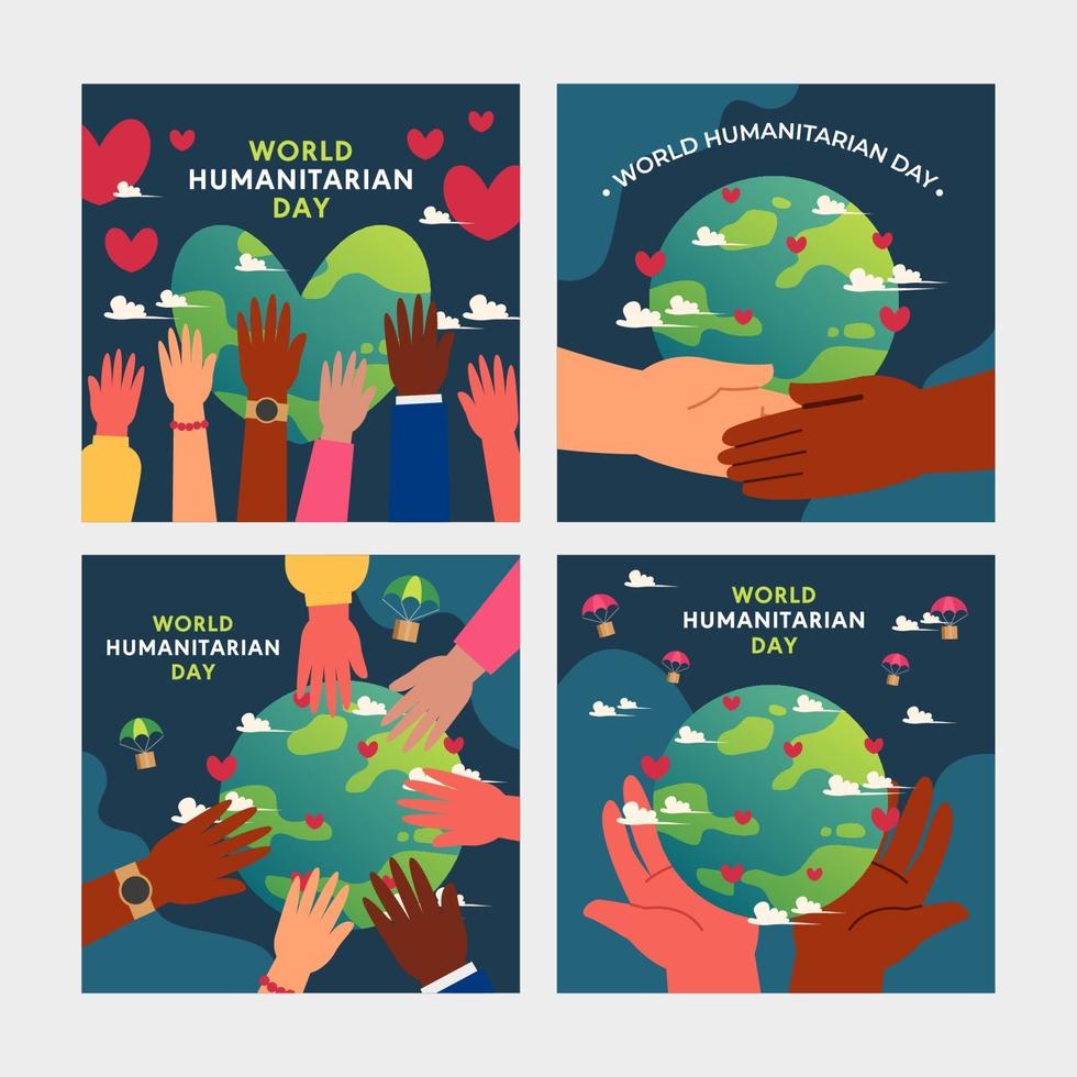 conjunto de tarjetas del día humanitario vector