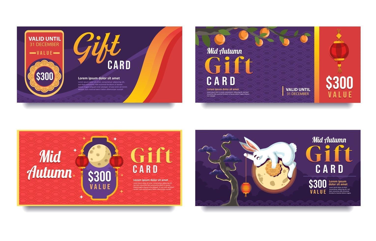 Set of Mid Autumn Shopping Gift Card vector