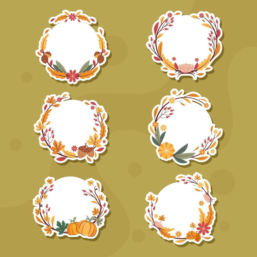 conjunto de pegatinas de corona de otoño vector