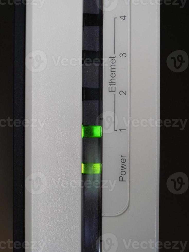Ethernet and power green led on modem router photo