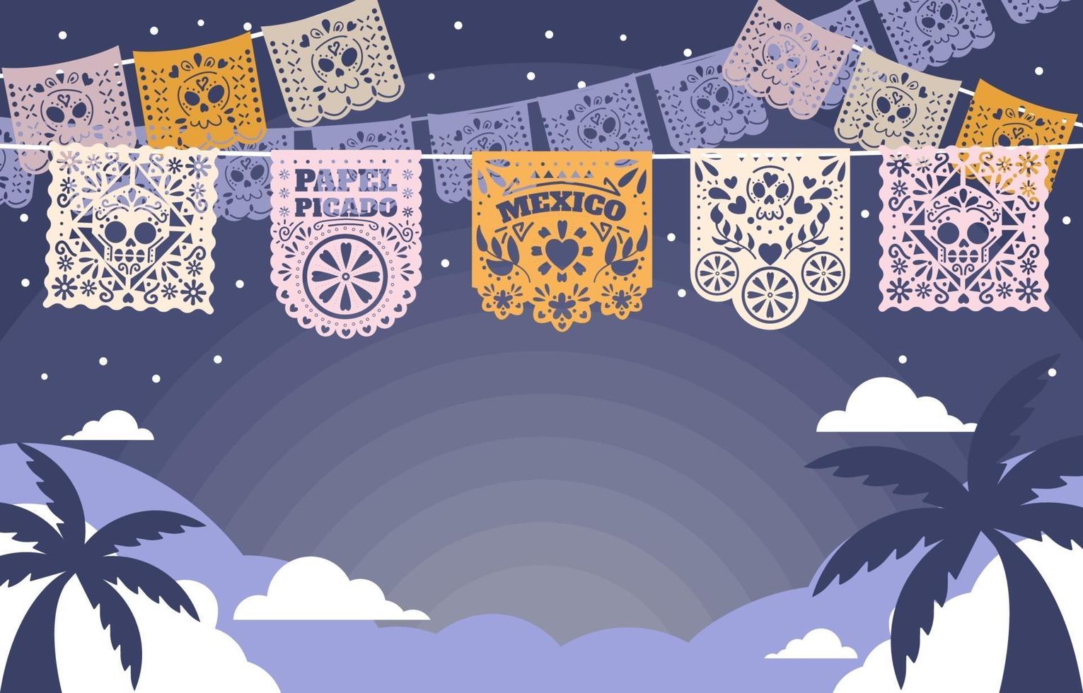 noche de papel picado en mexico vector