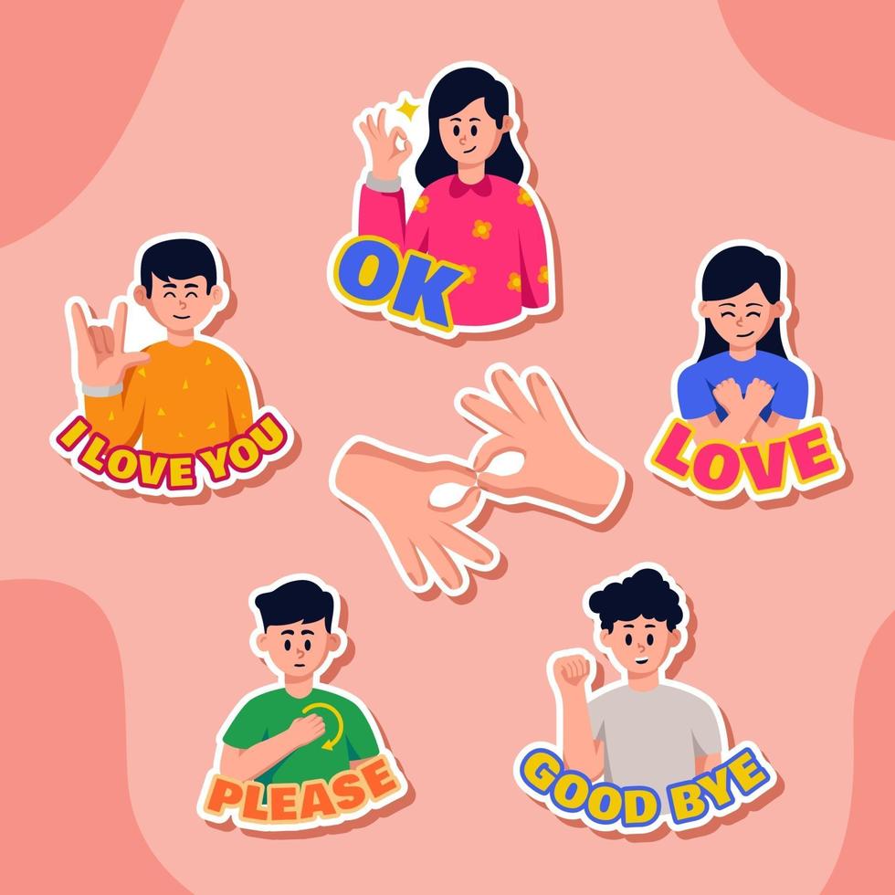 Sign Language Sticker Set vector