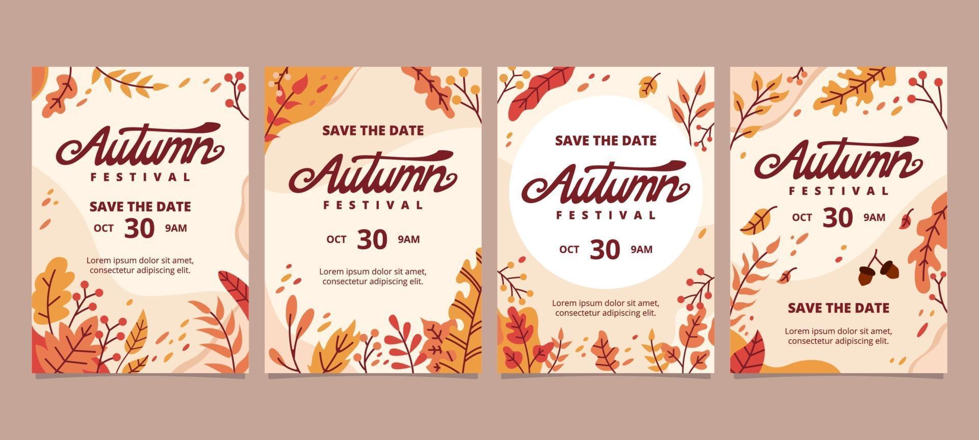 Autumn Floral Invitation Set vector