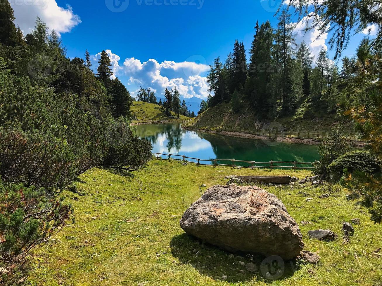 Estanque alpino alrededor de las montañas rofan en maurach foto