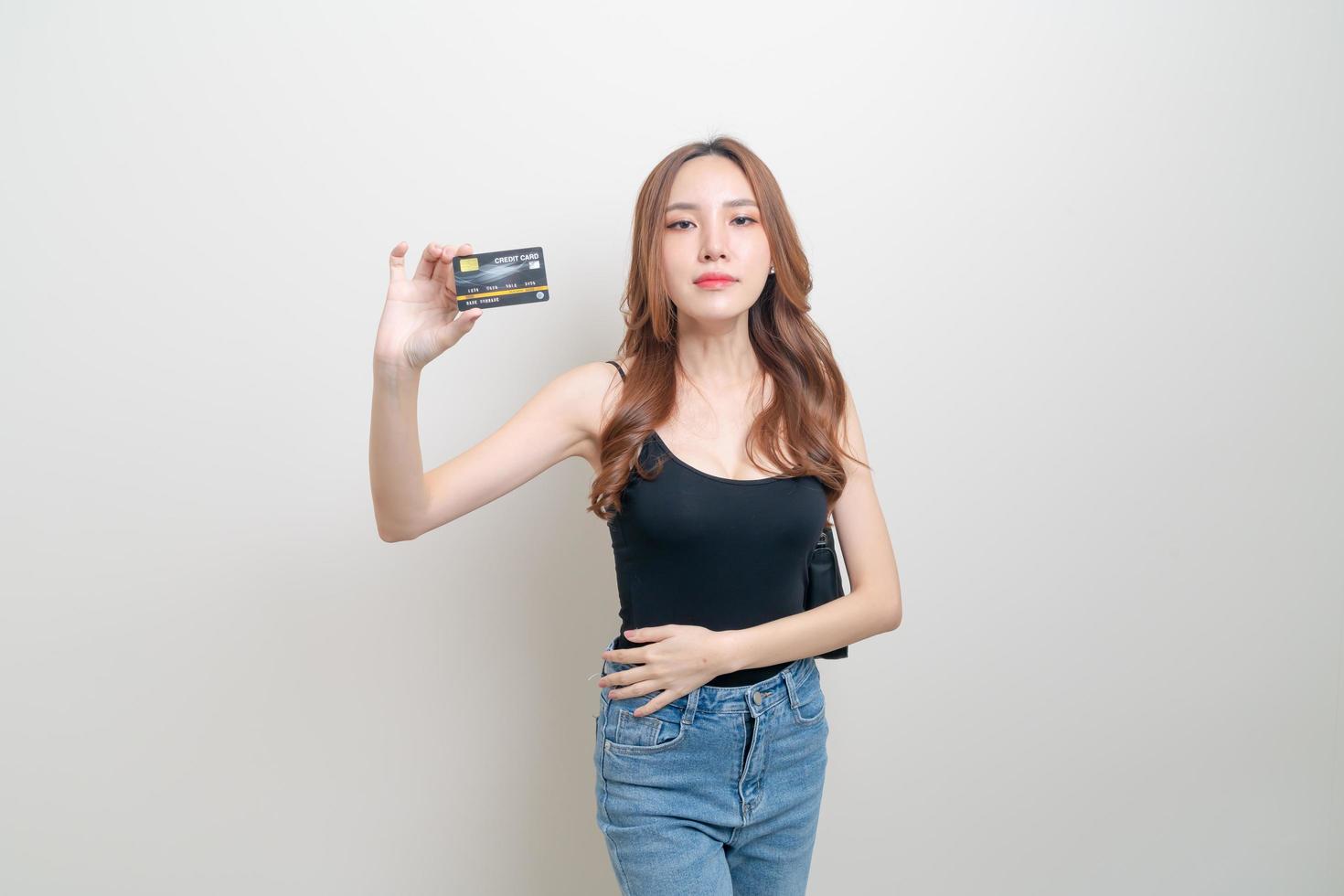 Portrait beautiful Asian woman holding credit card photo