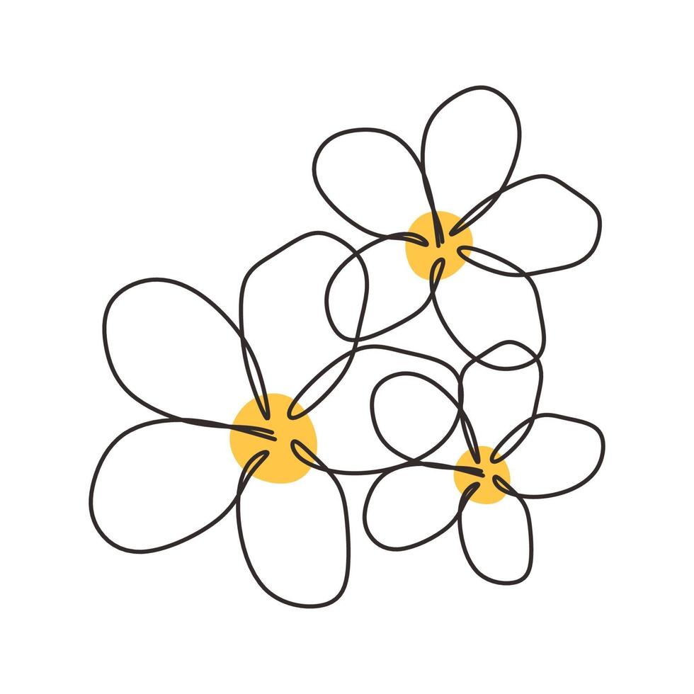 Continuous line drawing of Plumeria flower one hand drawn minimalism vector