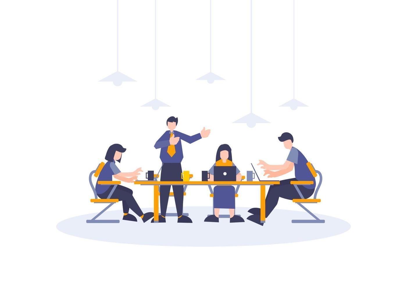 Team business working and discussing with flat people vector