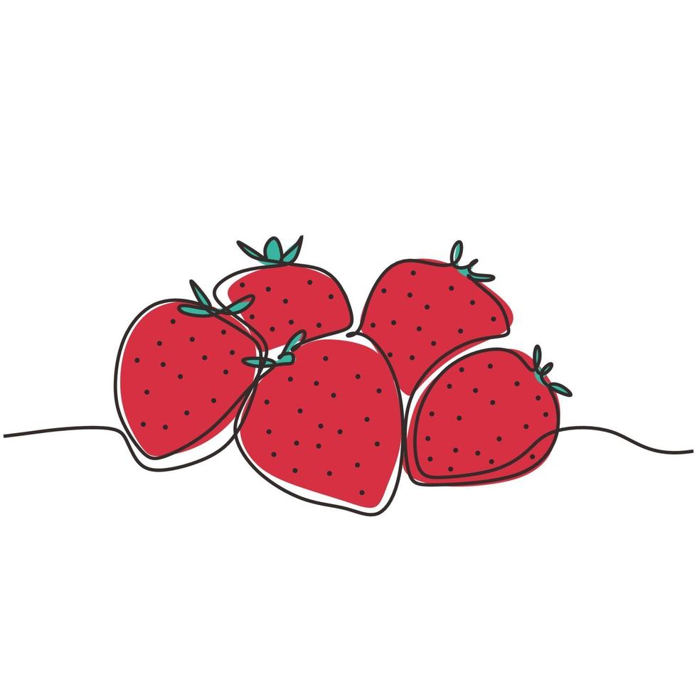 Continuous one line drawing of strawberry fruits vector