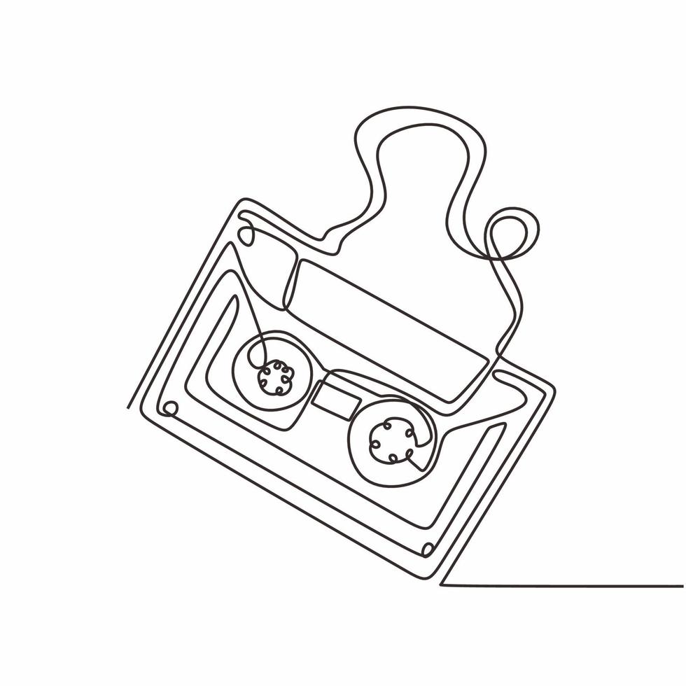 cassette tape ribbon continuous single line drawing v vector