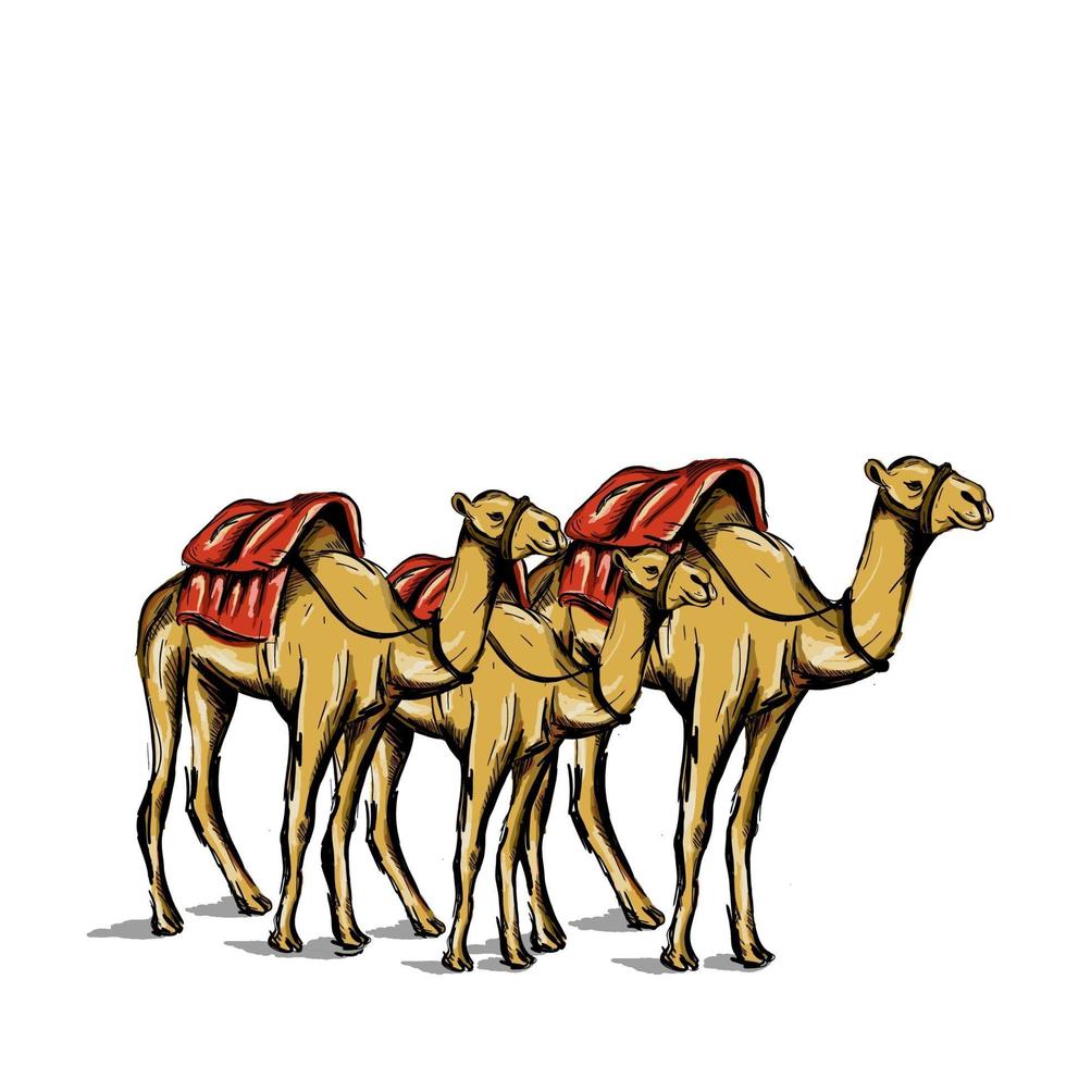 Dibujo de bosquejo de camello dibujado a mano con acuarela dibujada a mano vector