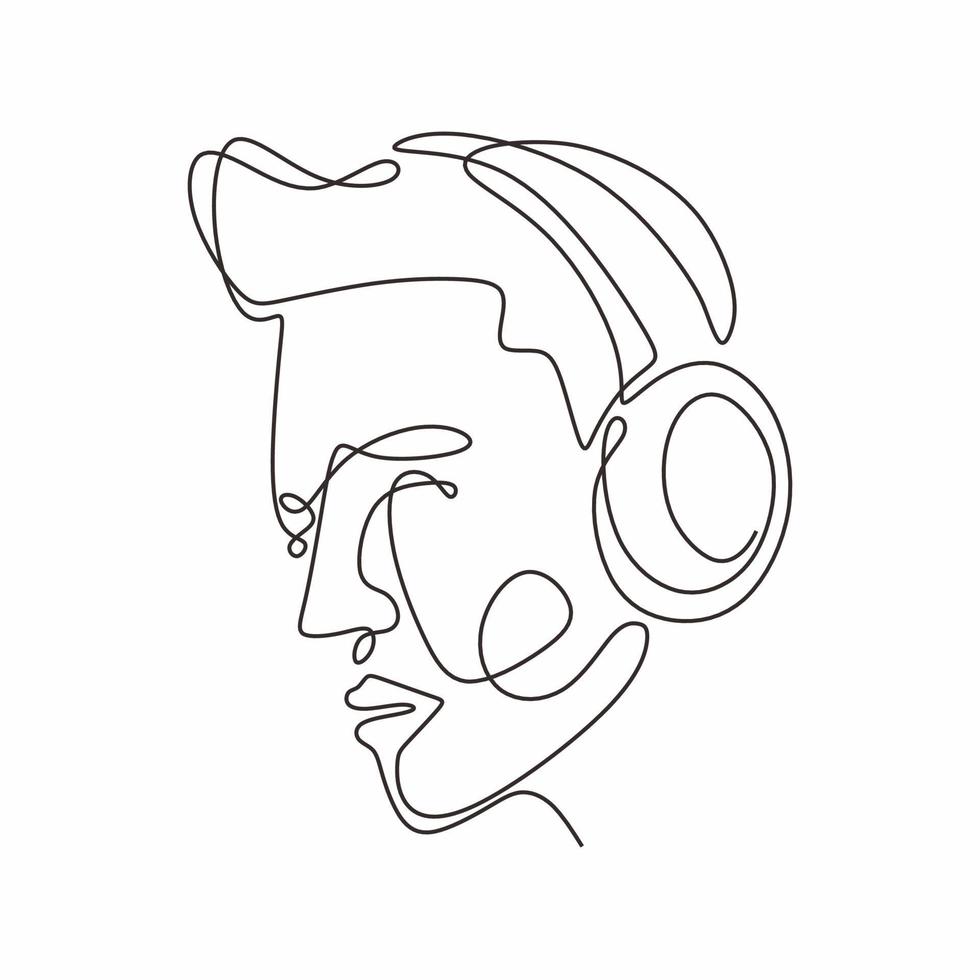 un tema musical de auriculares de dibujo de línea continua vector