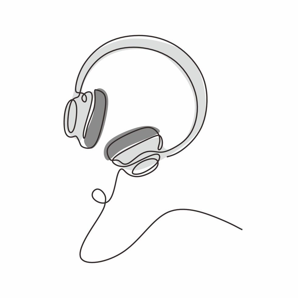 vector de tema de música de auriculares de dibujo de una línea