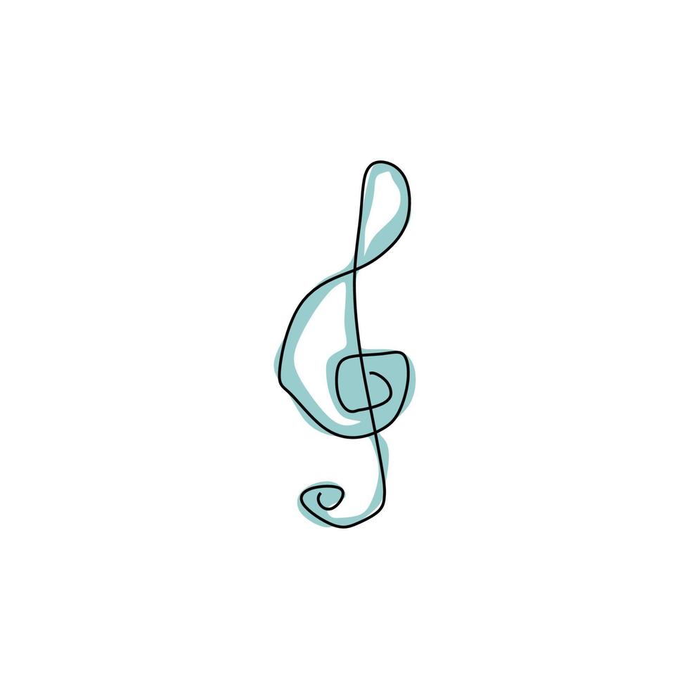 A treble clef one continuous line drawing music symbol. vector
