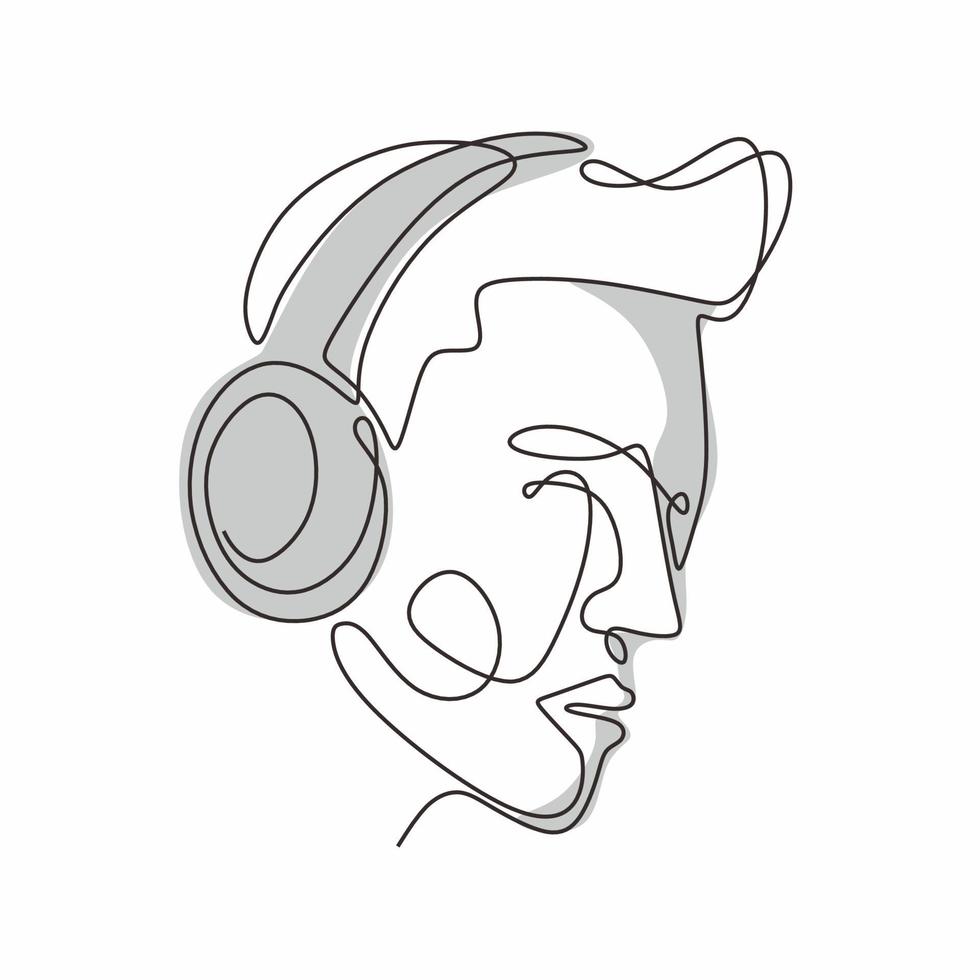 one line drawing of headphone speaker with grey color