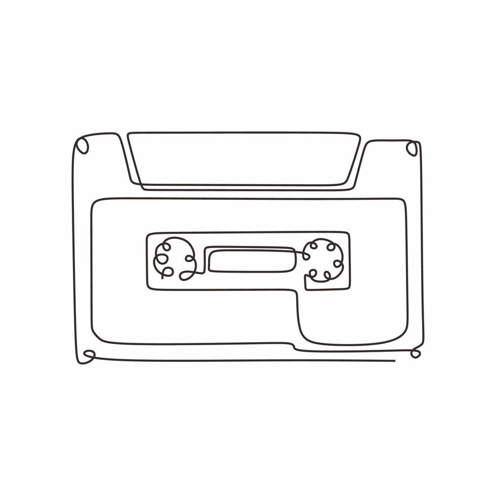 continuous one line drawing cassette tape ribbon vector