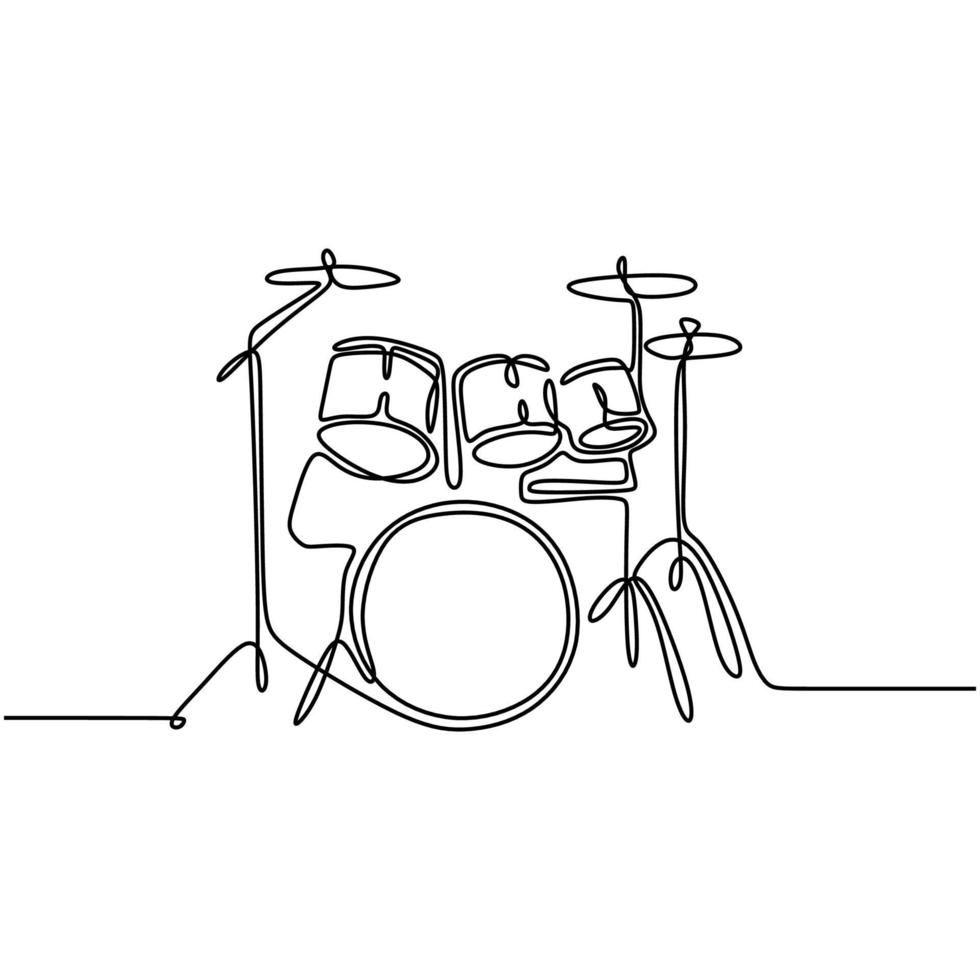 one line drawing drum music instrument vector illustration