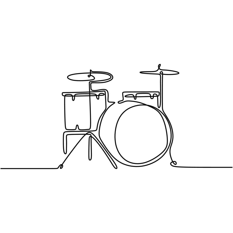 vector de instrumento de música de tambor de dibujo de línea continua