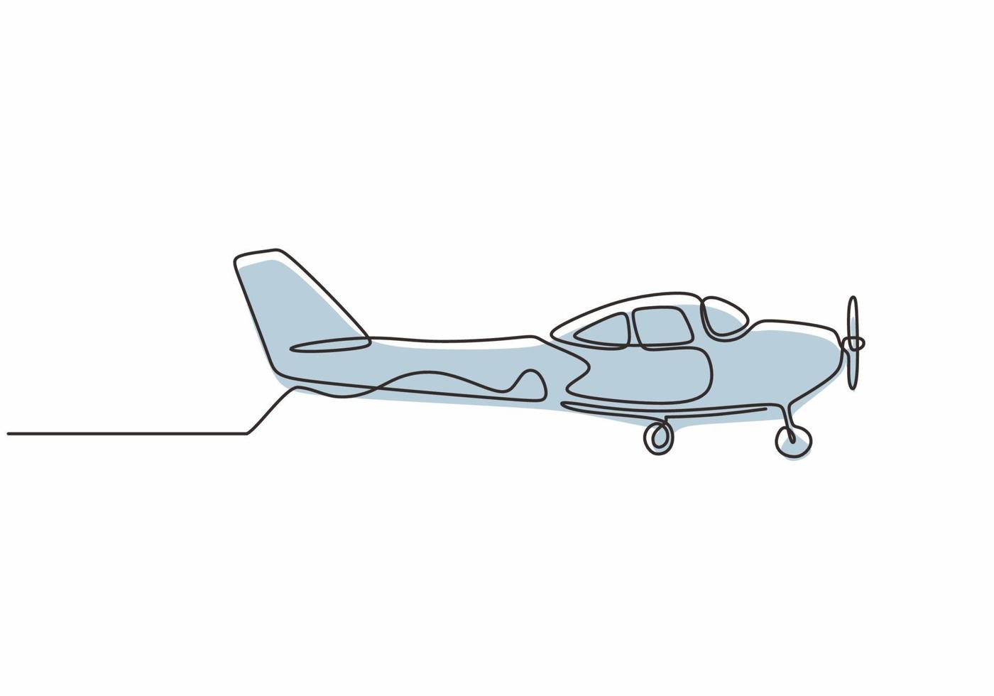 Continuous one line drawing of airplane. vector