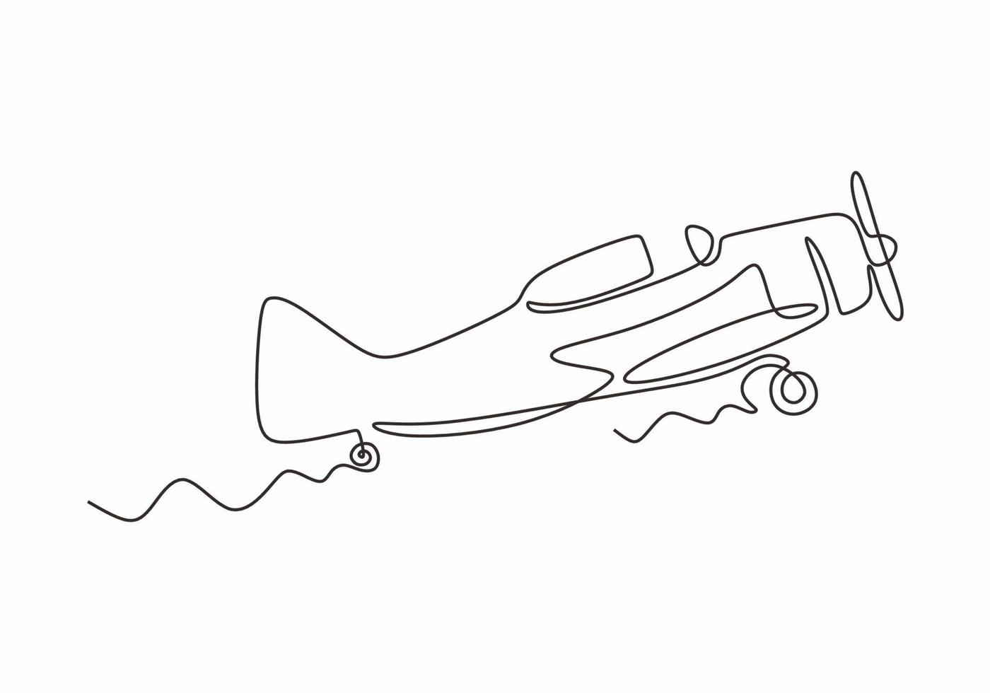 Continuous one line drawing of aircraft or jet airplane. vector