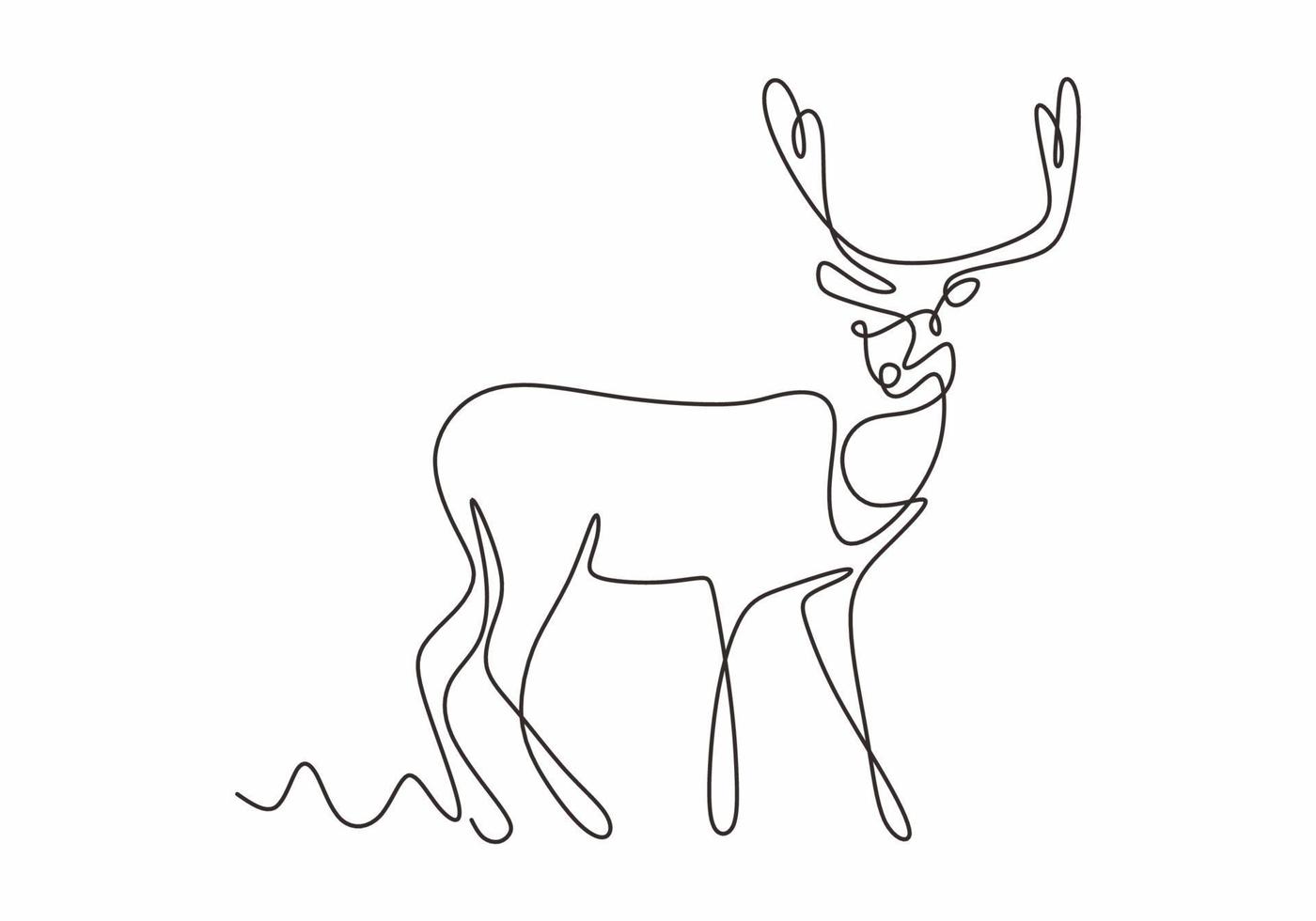 One line design silhouette of deer. Hand drawn single continuous line vector