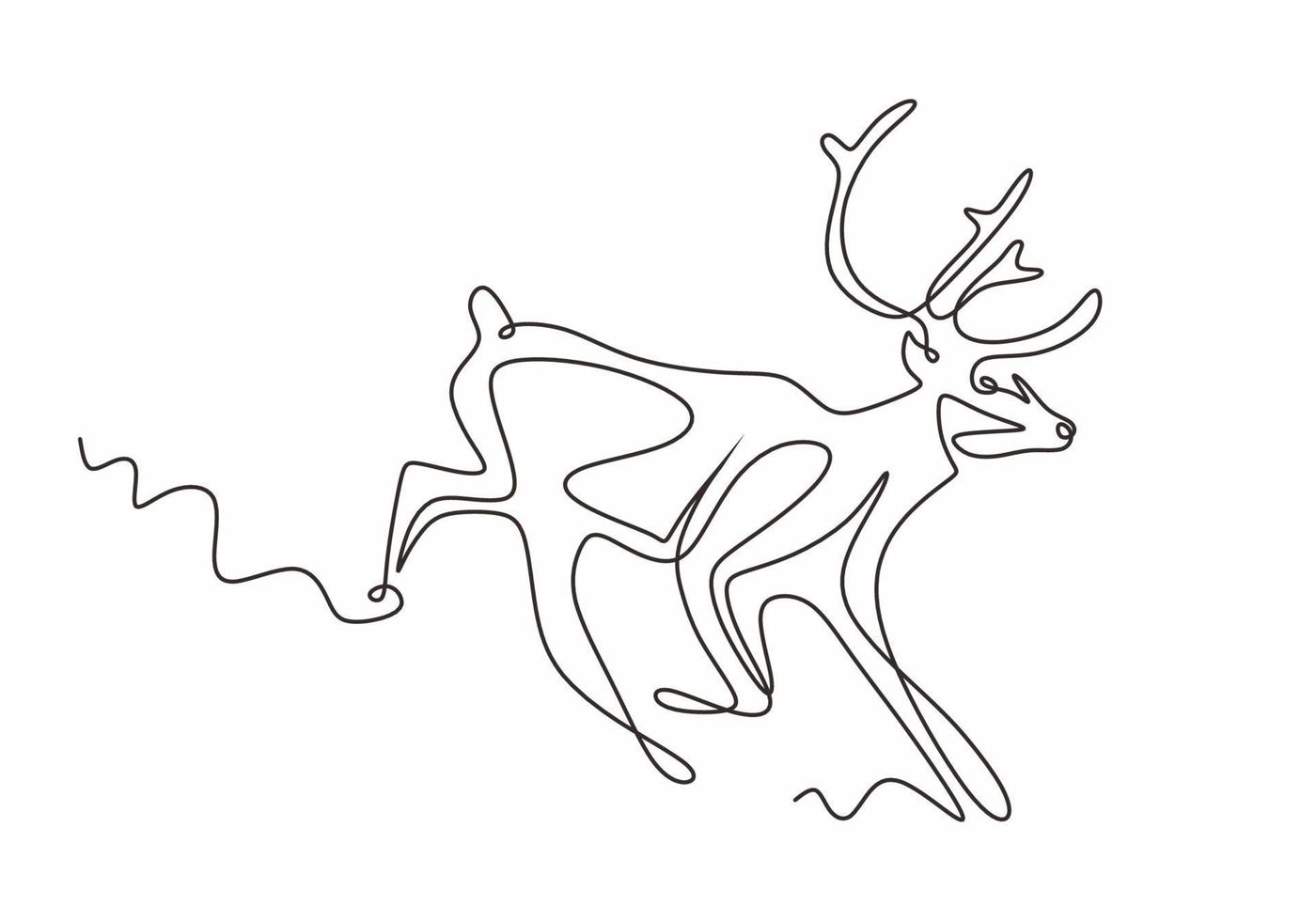 One line design silhouette of deer. Continuous hand drawn vector