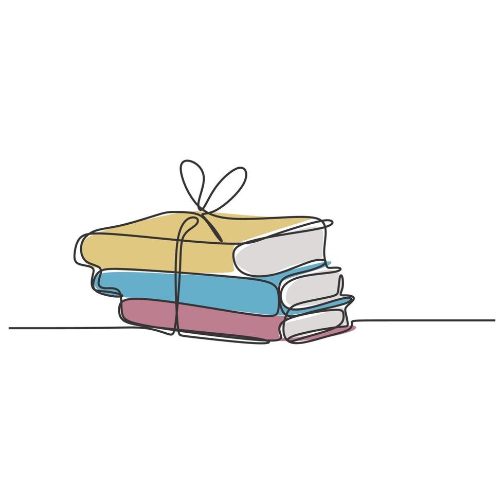 single line drawing of Stack of books. Educational Idea. vector