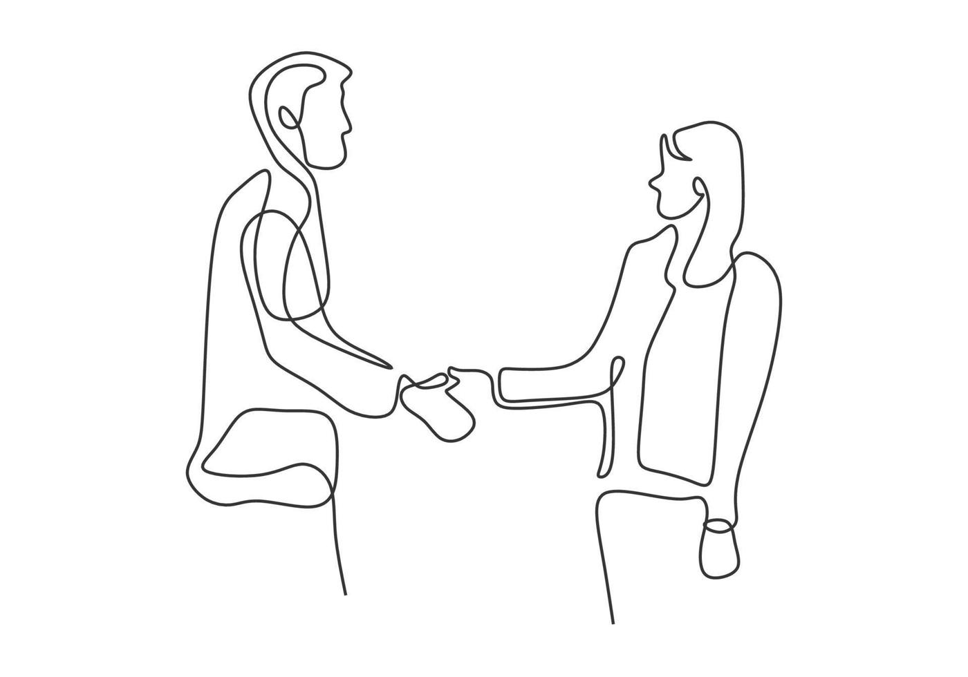 Continuous one line drawing of business a man and women hand shake. vector