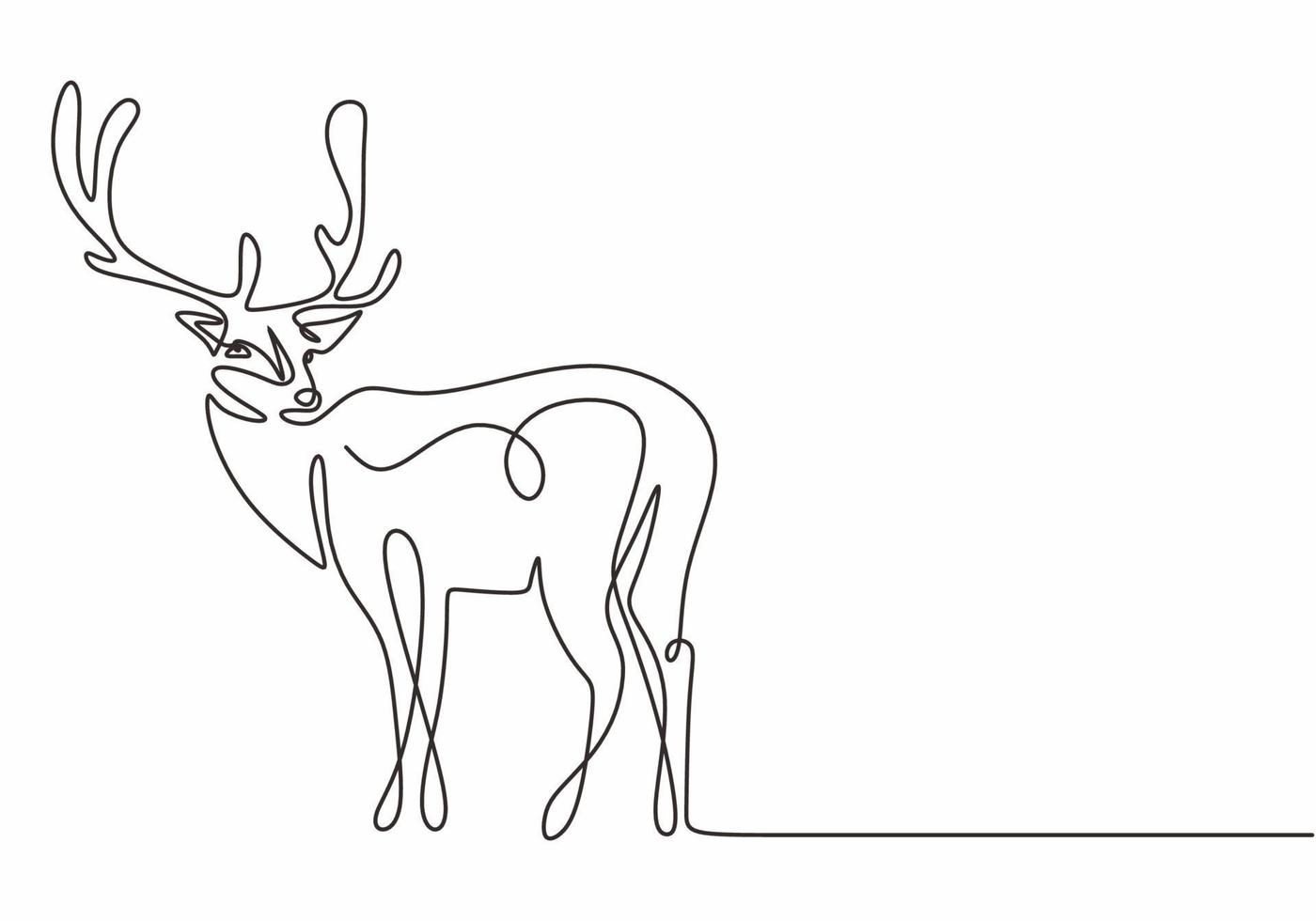 One line design silhouette of deer. Continuous hand drawn vector