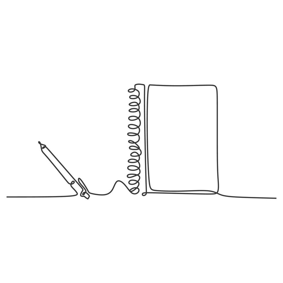 Pen and book continuous one line drawing minimalist vector