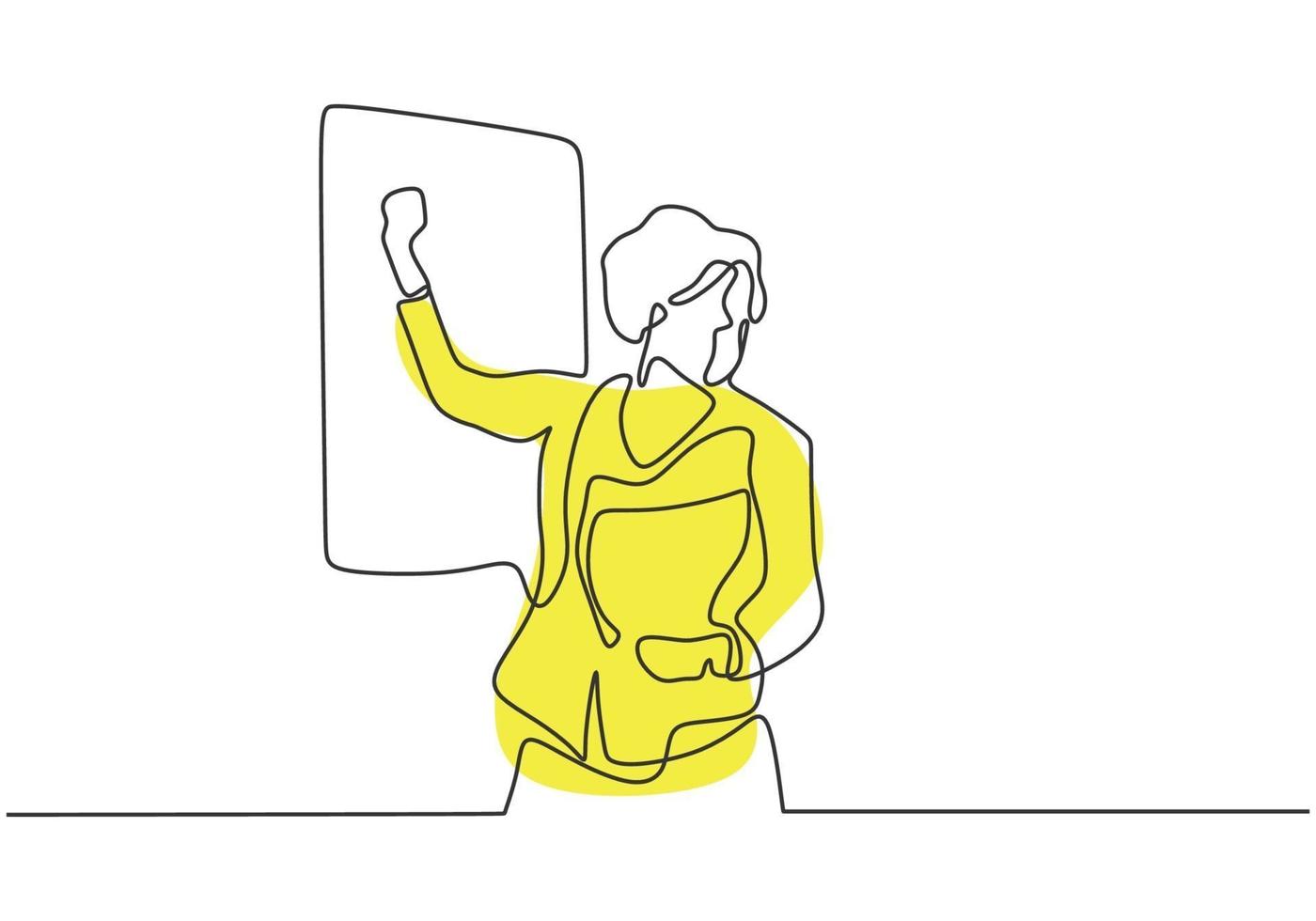 Continuous one line drawing of teacher explain and presenting on class