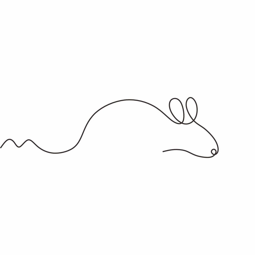 One line drawing of mouse pet or rat animal. Continuous single drawn. vector