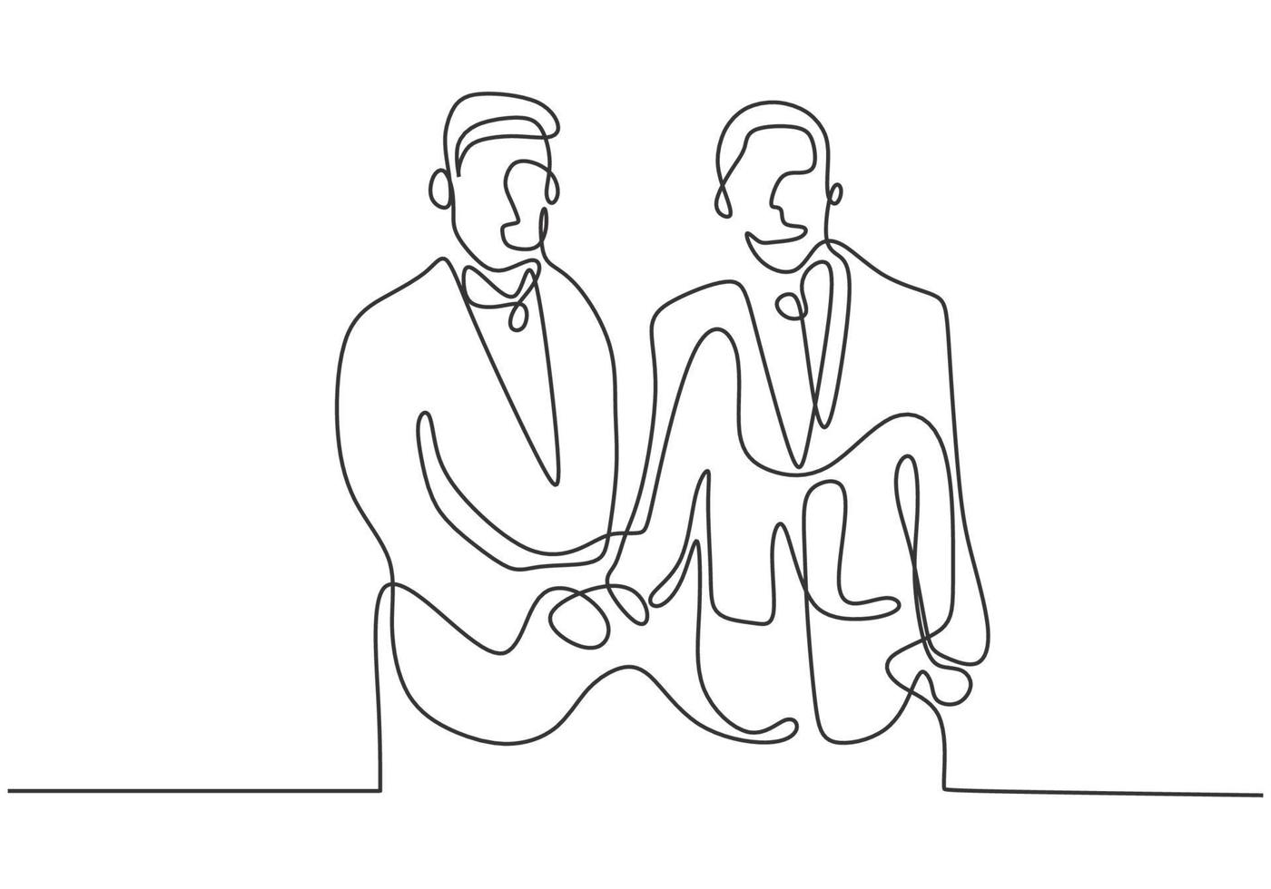 Continuous one line drawing of diplomatic mutual agreement vector