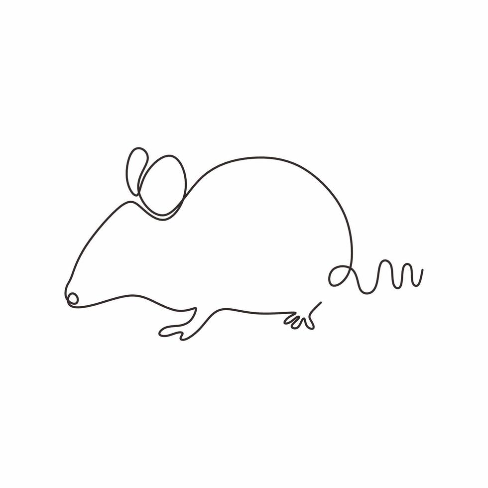 Minimalismo de ratón de rata de dibujo continuo de una línea. vector