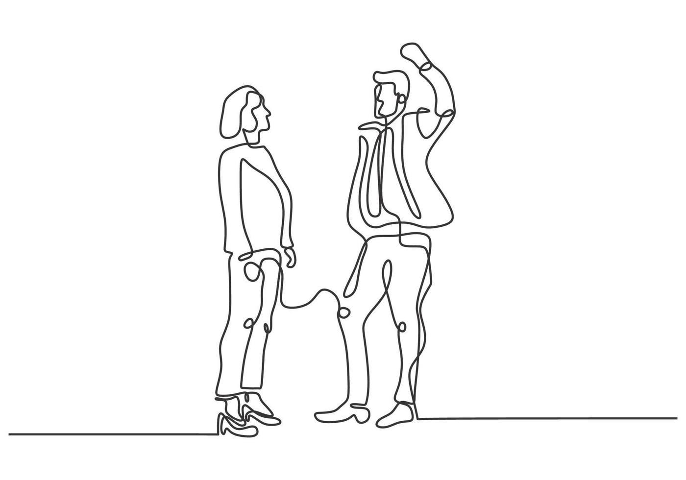 Continuous one line drawing of business discussion of man and woman, vector