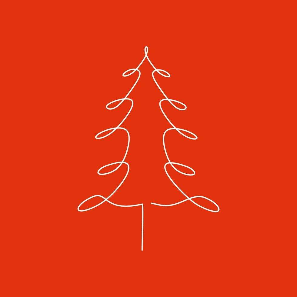 Christmas tree continuous one line drawing minimalism vector