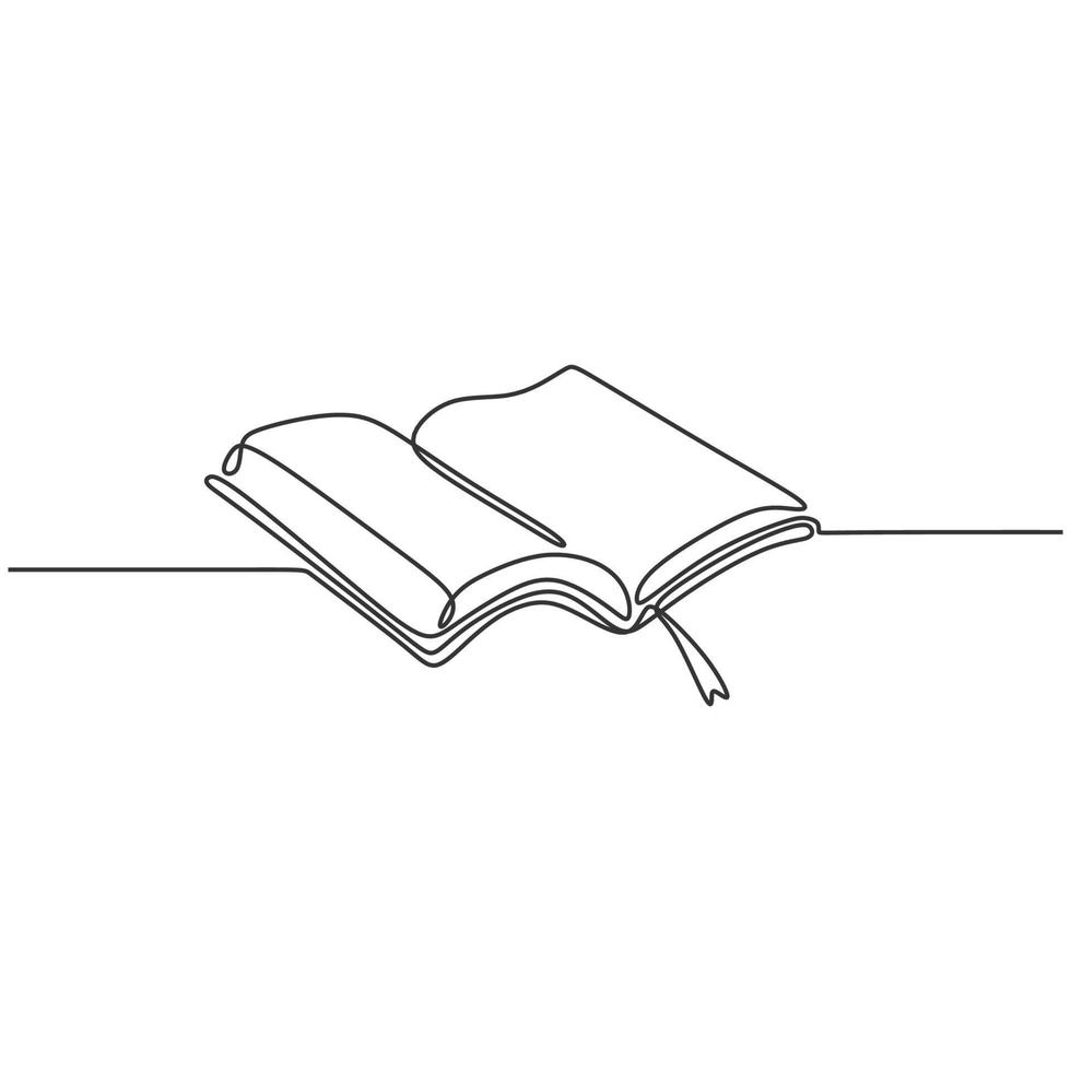 One line drawing of isolated vector object. Open book reading theme.