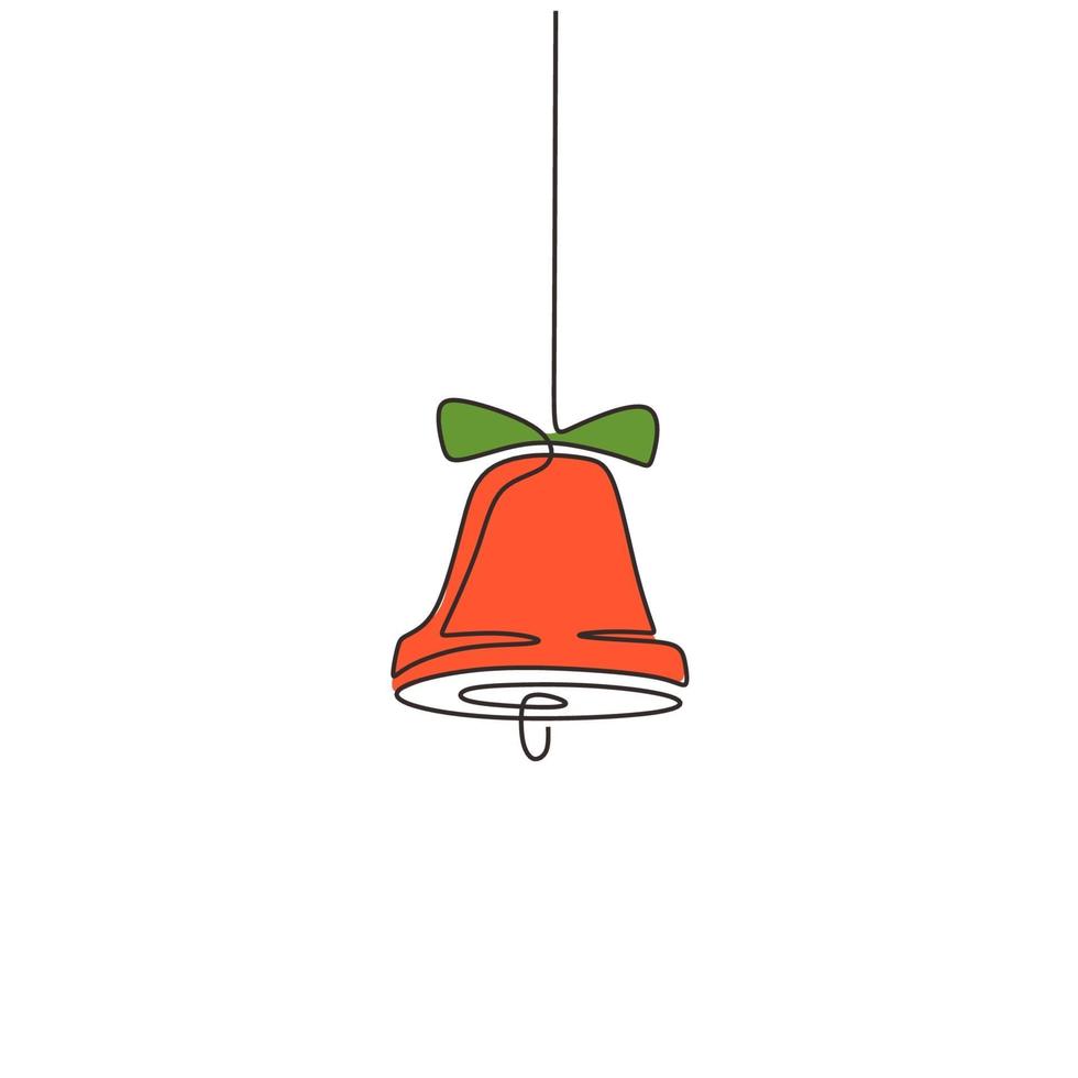 Continuous one line drawing of christmas bell minimalism. vector