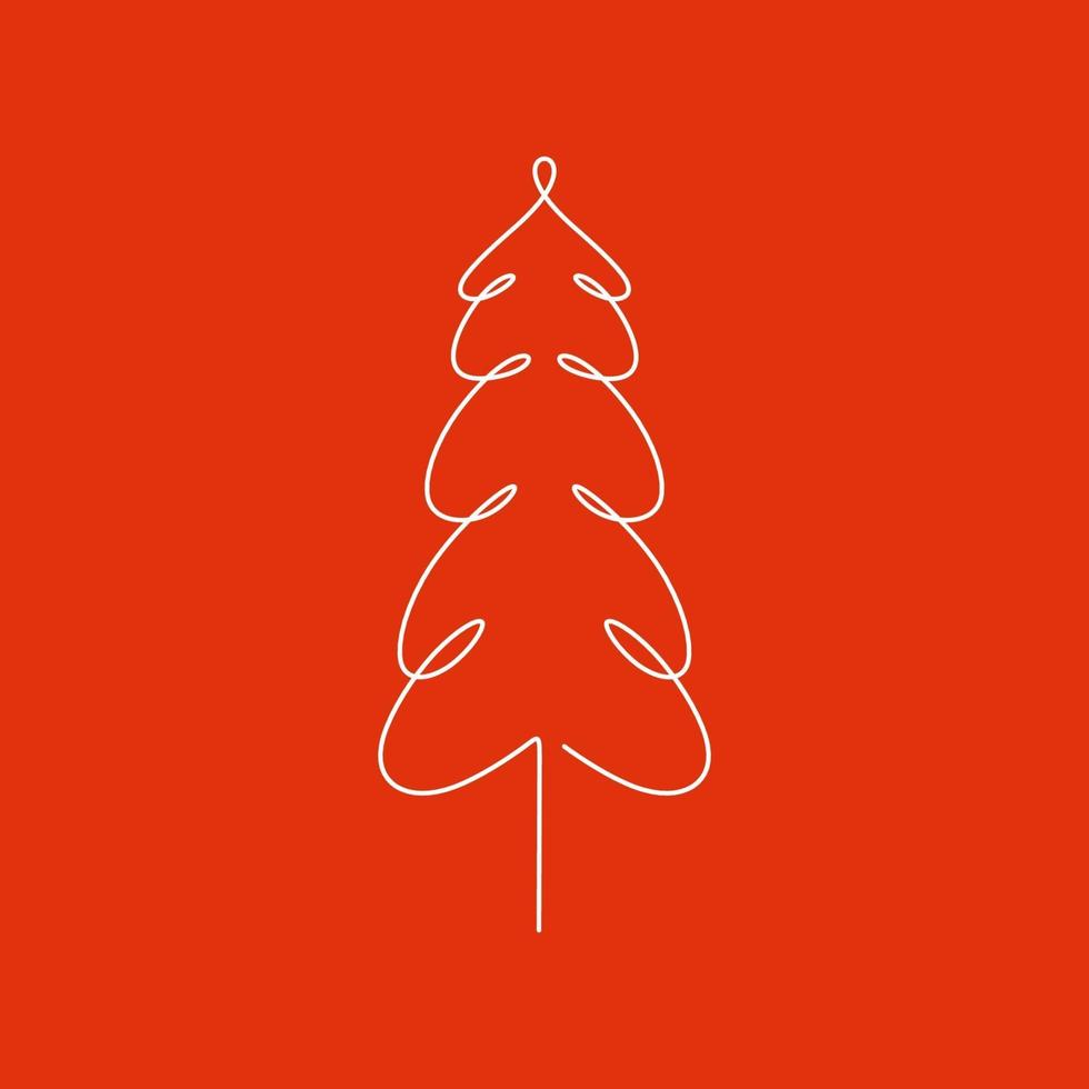 Christmas tree continuous one line drawing minimalism vector