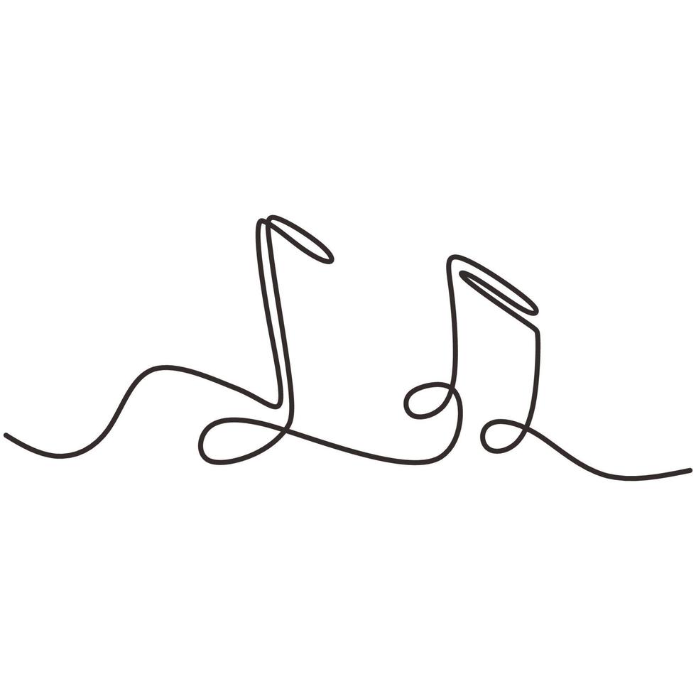 one line drawing of music notes isolated vector object