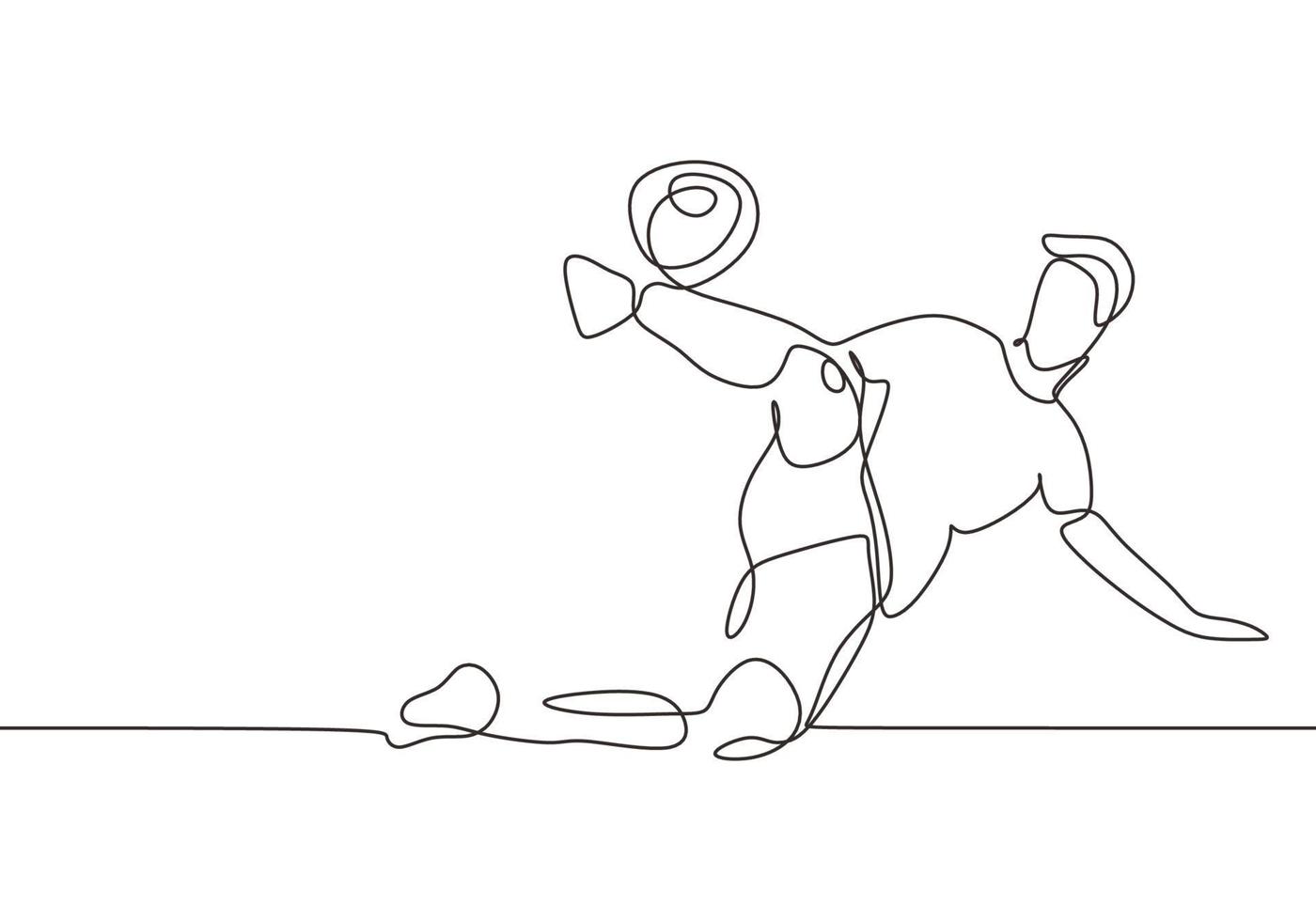 Continuous line drawing football player. vector