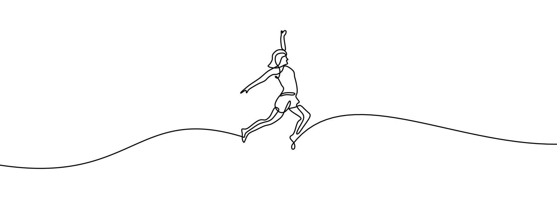 salto de niña de una línea se ve feliz y la ilustración de vector de libertad,