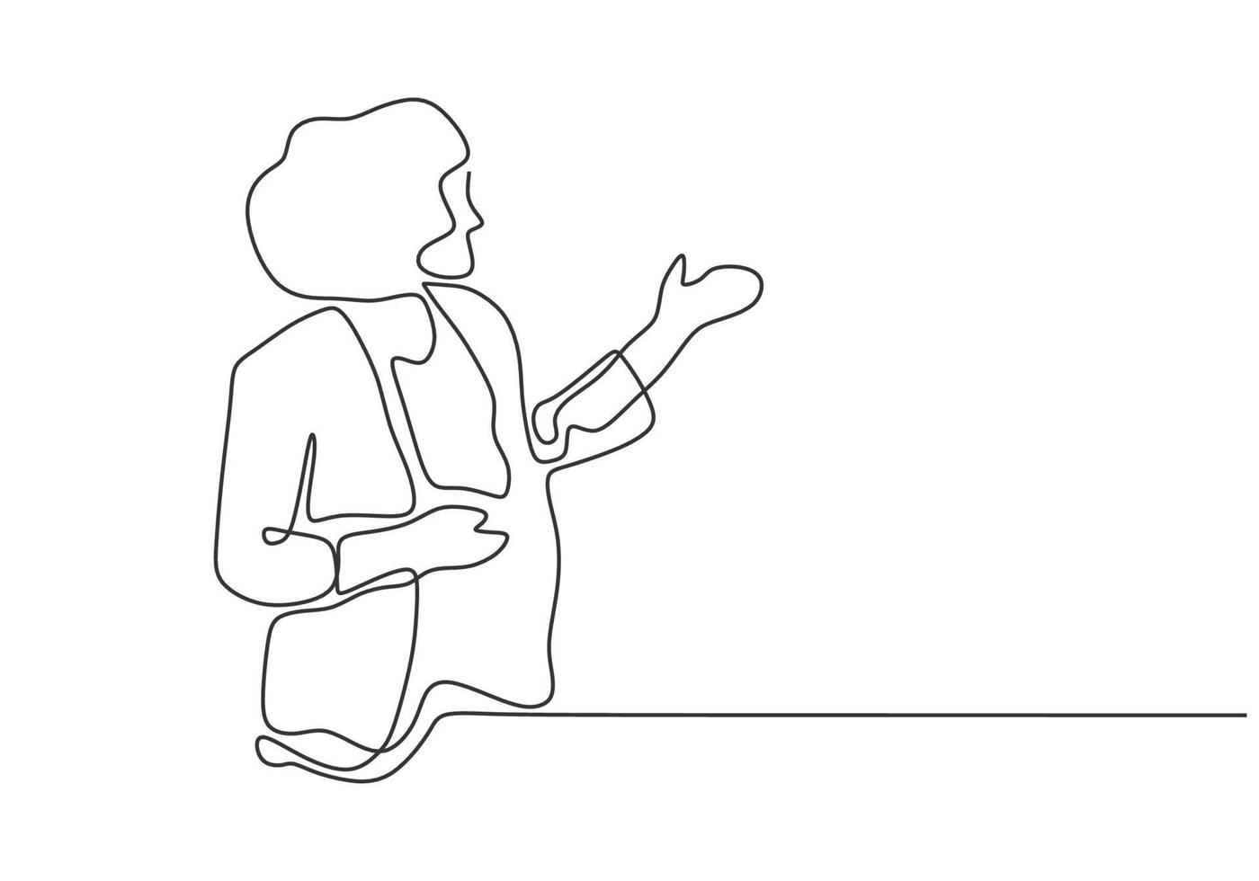 Continuous one line drawing of girl standing giving a speech vector