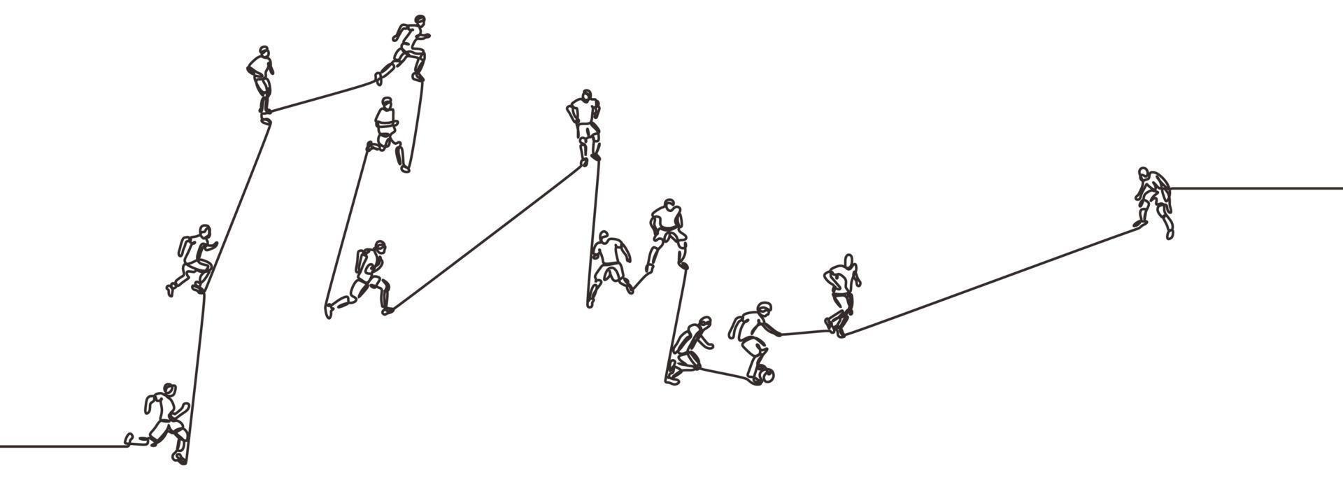 Continuous one line drawing of football soccer game. vector