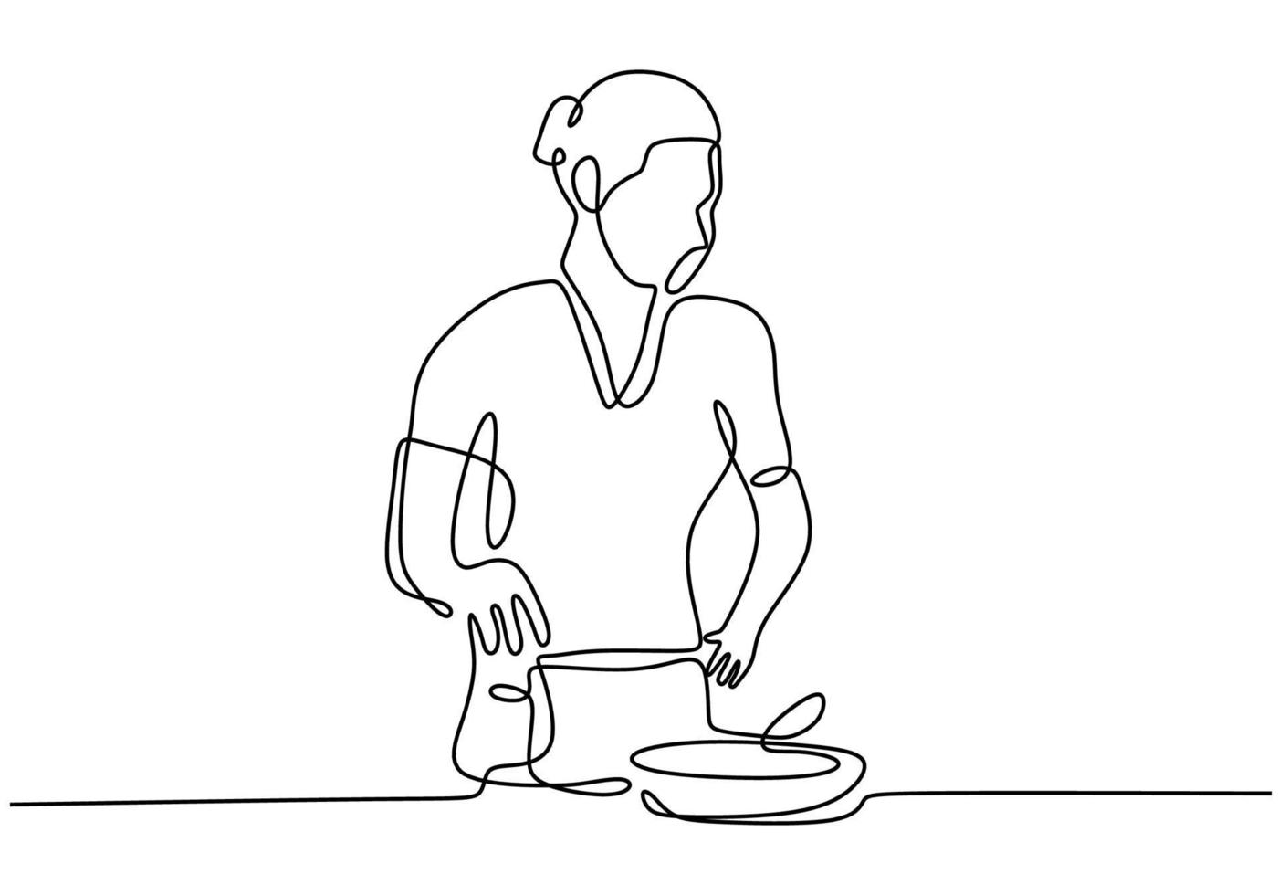 Awesome Girl cooking food continuous one line drawing vector. vector