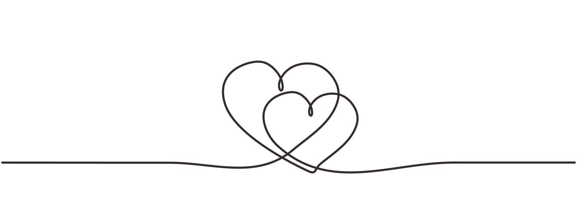 Love hearts sign continuous one line drawing. Single lineart vector