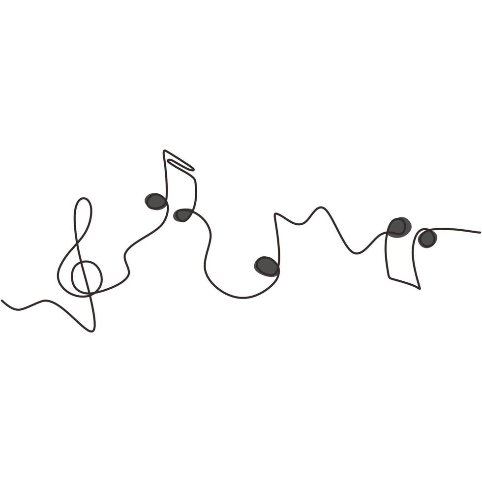 one line drawing of music notes isolated vector