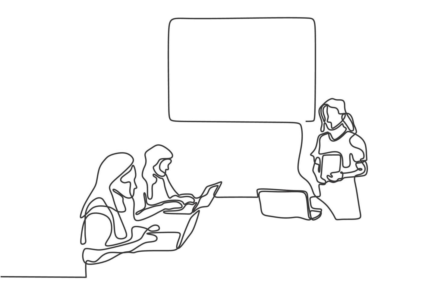 Continuous one line drawing of mentor giving a tutor presentation vector