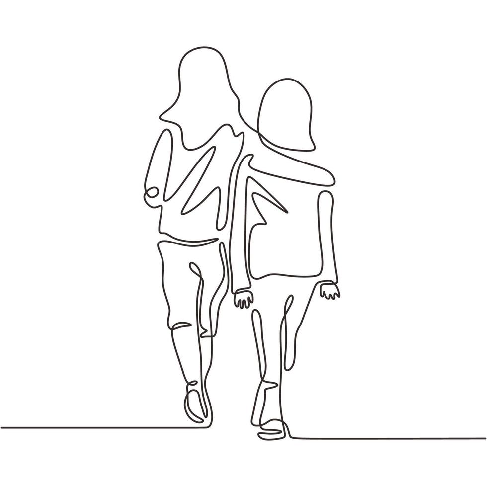 Continuous one line drawing of young girls. vector