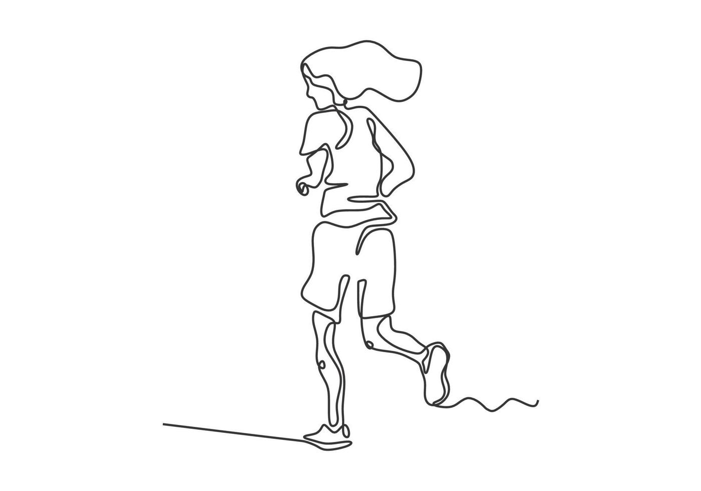 dibujo continuo de una línea de mujer corriendo en el deporte. vector