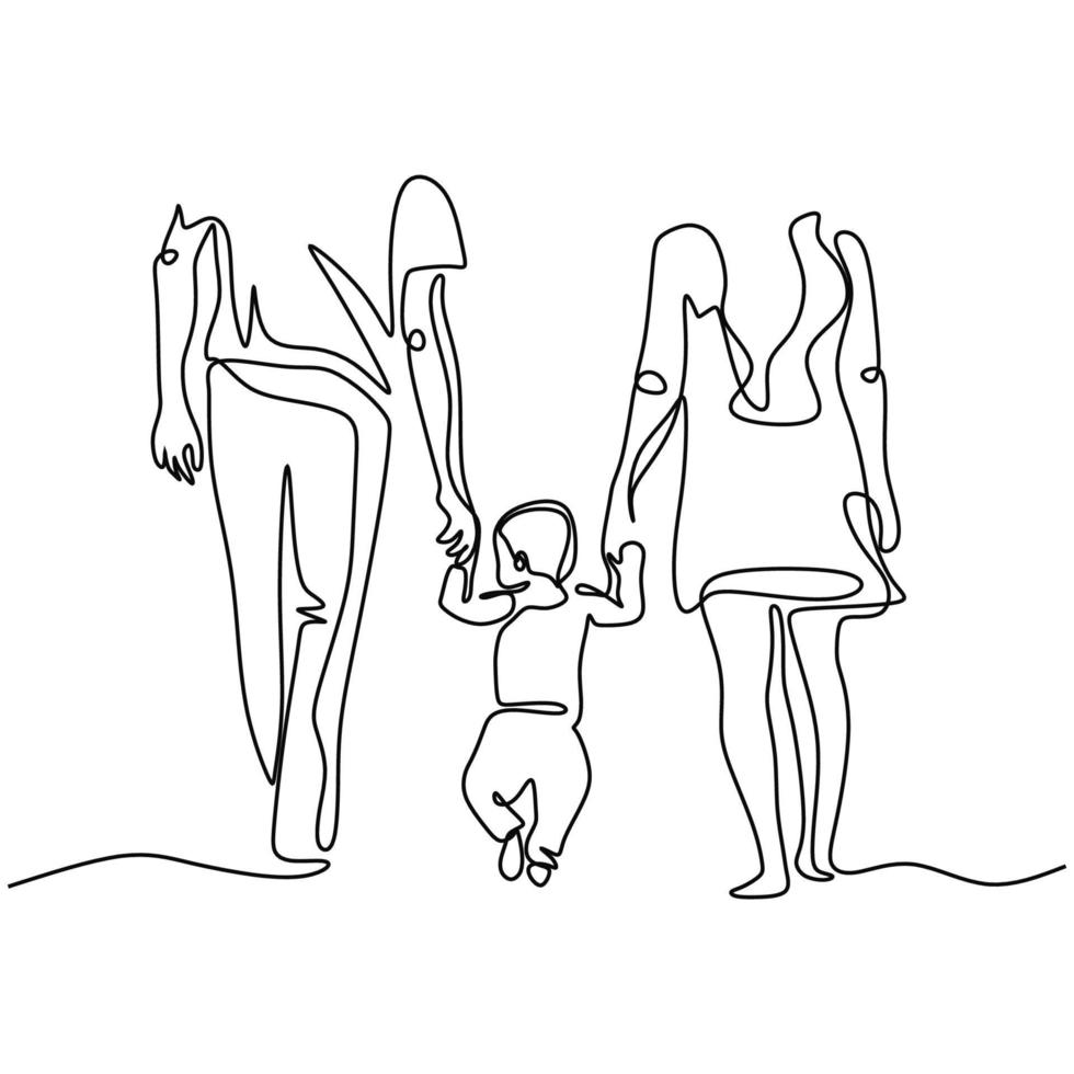 Continuous one single line drawing of family walking. vector